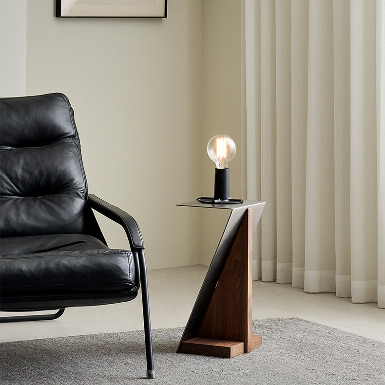 Modern Brushed Stainless Steel Side Table-Walnut