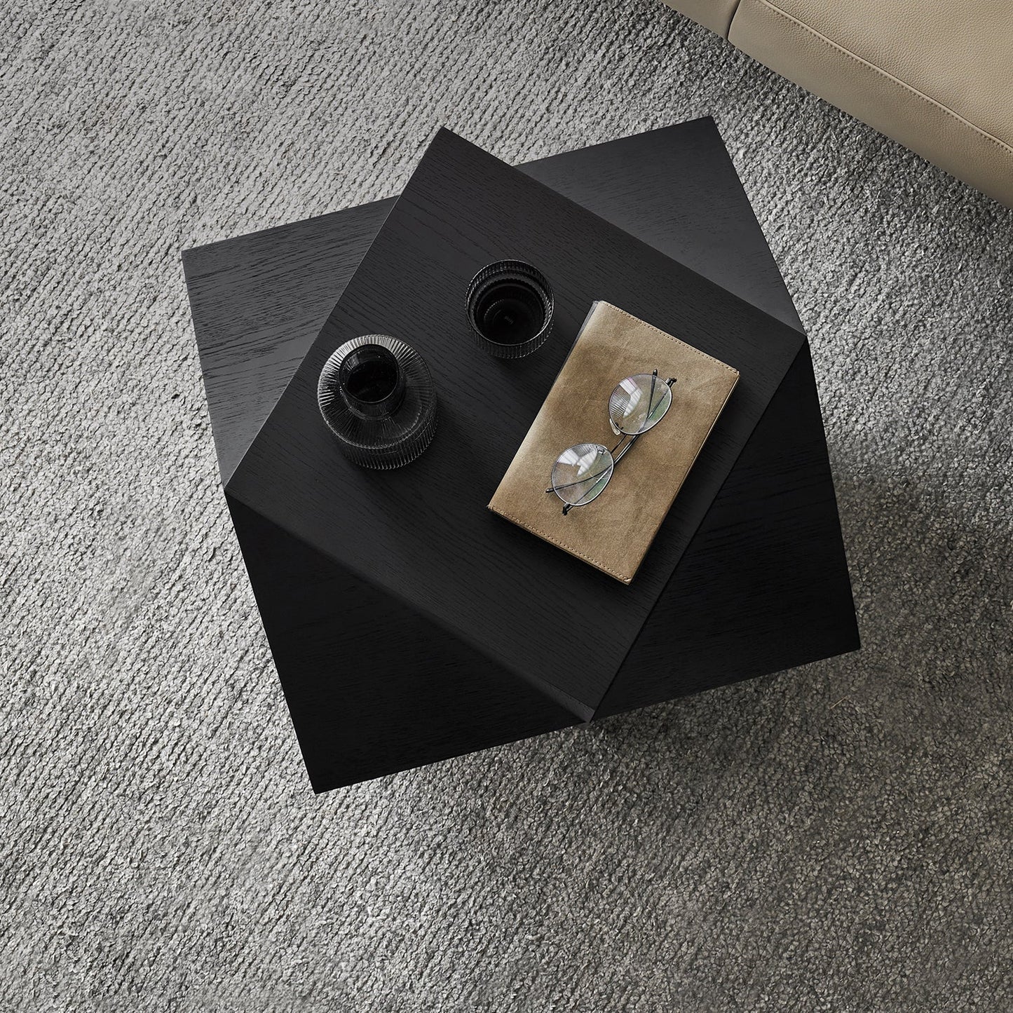 Polyhedron Walnut Wood Side Table-Black