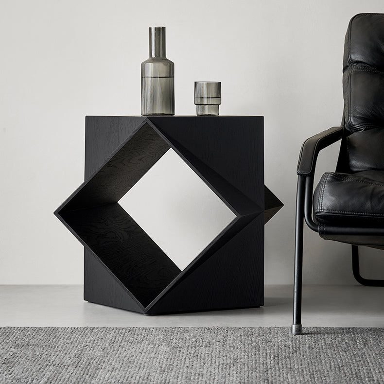 Polyhedron Walnut Wood Side Table-Black