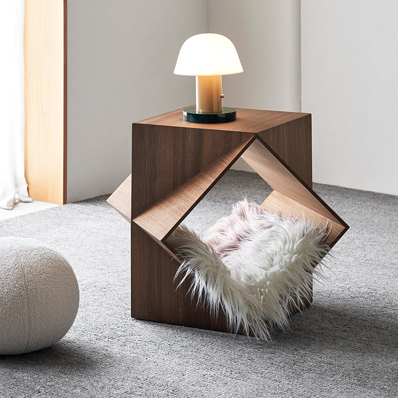 Polyhedron Walnut Wood Side Table-Walnut