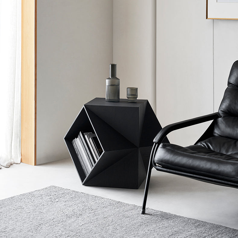 Polyhedron Walnut Wood Side Table-Black