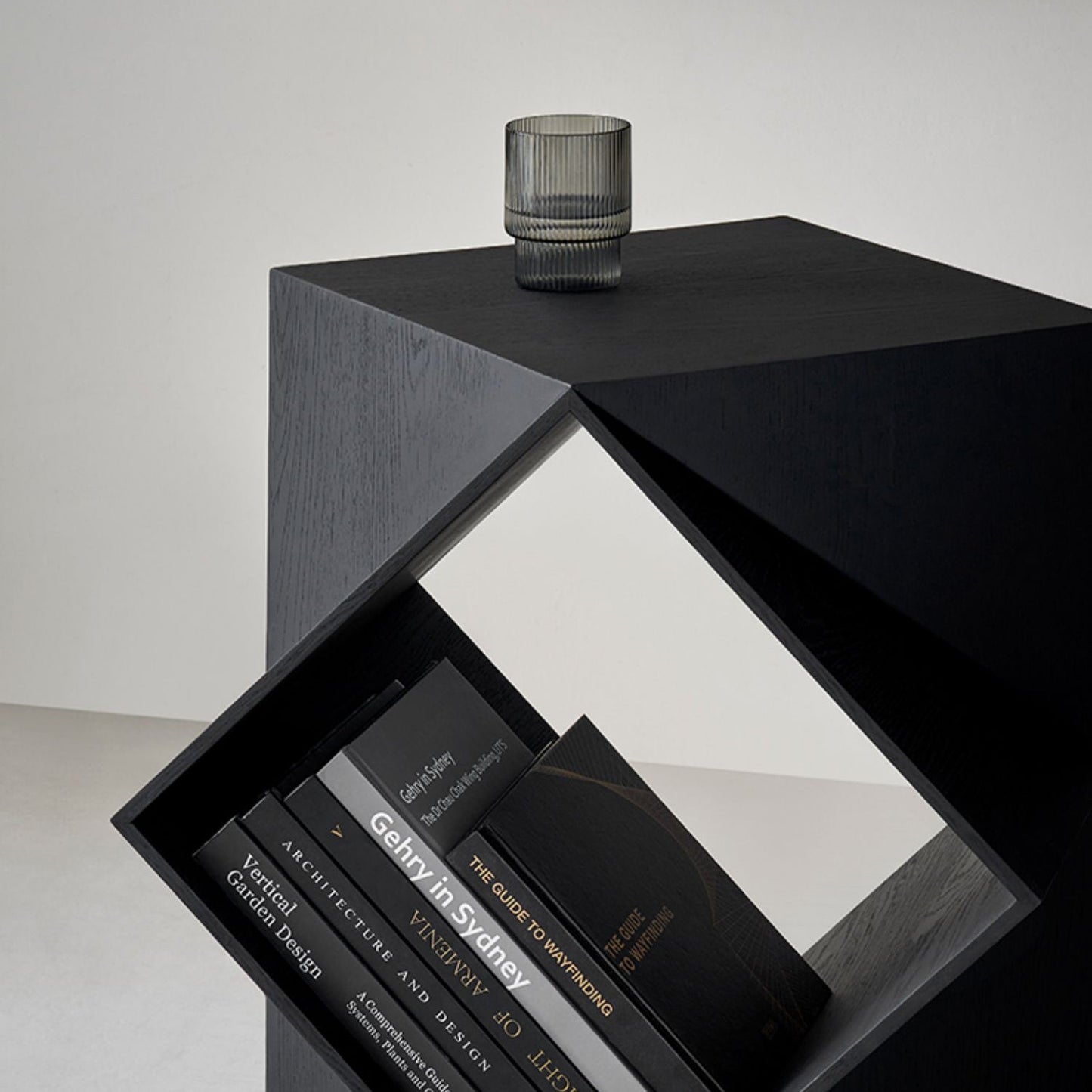 Polyhedron Walnut Wood Side Table-Black