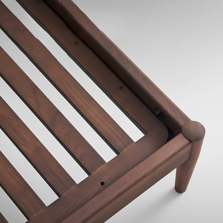 Truffle Cream Leather Bed-Walnut
