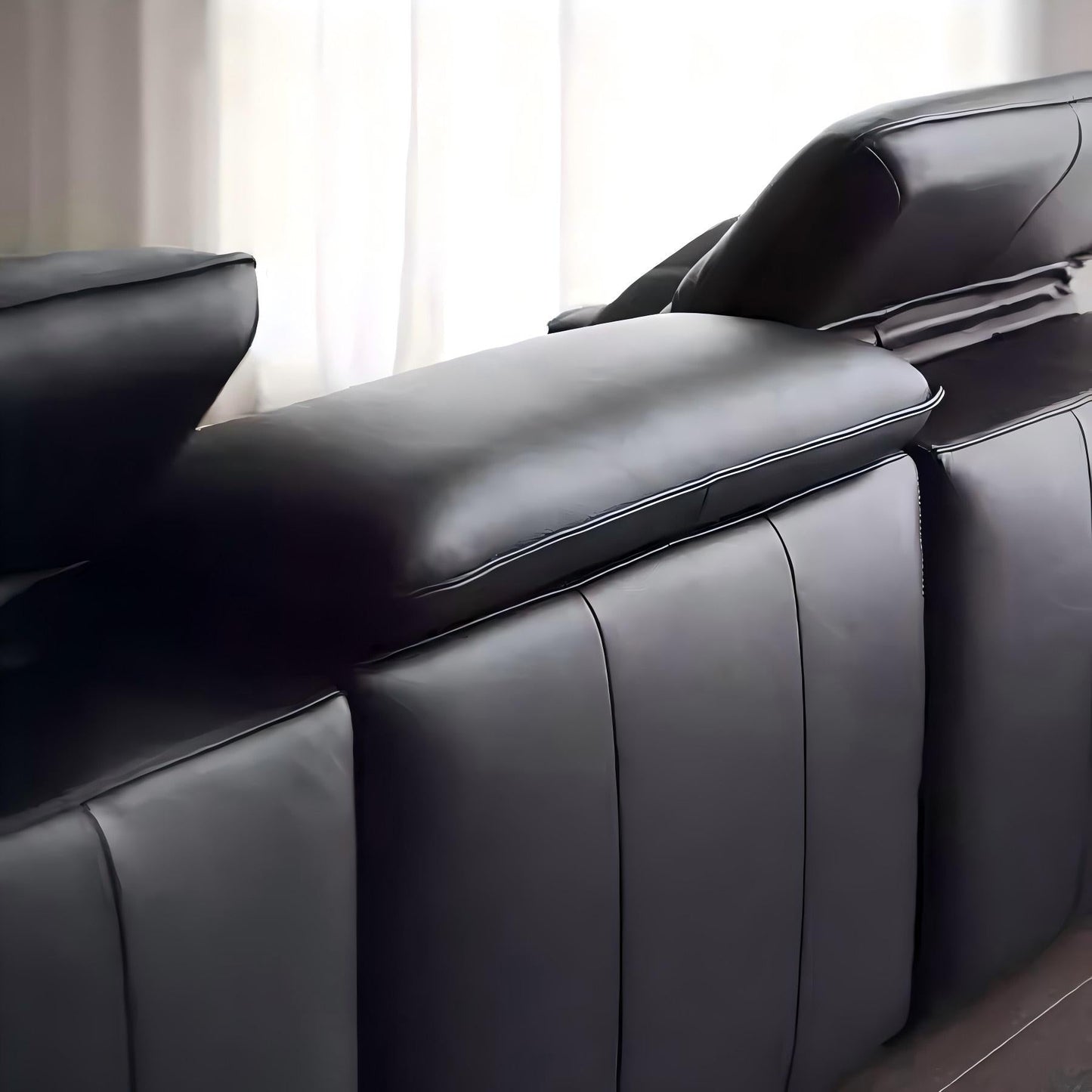 Nero Black Recliner Leather Lounge Sofa-Black
