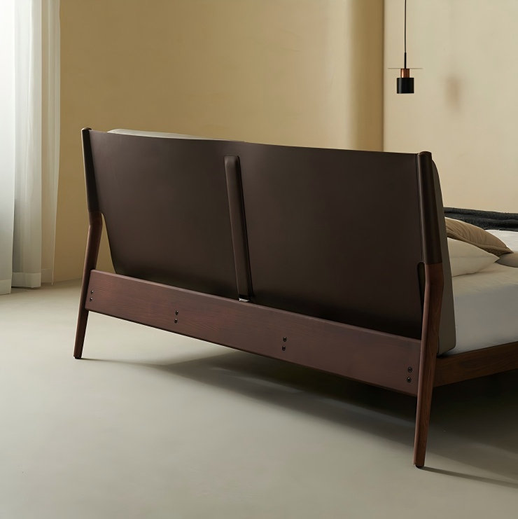 Truffle Cream Leather Bed-Walnut