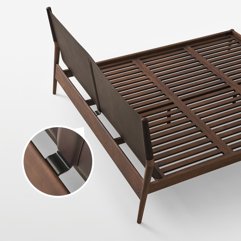 Truffle Cream Leather Bed-Walnut