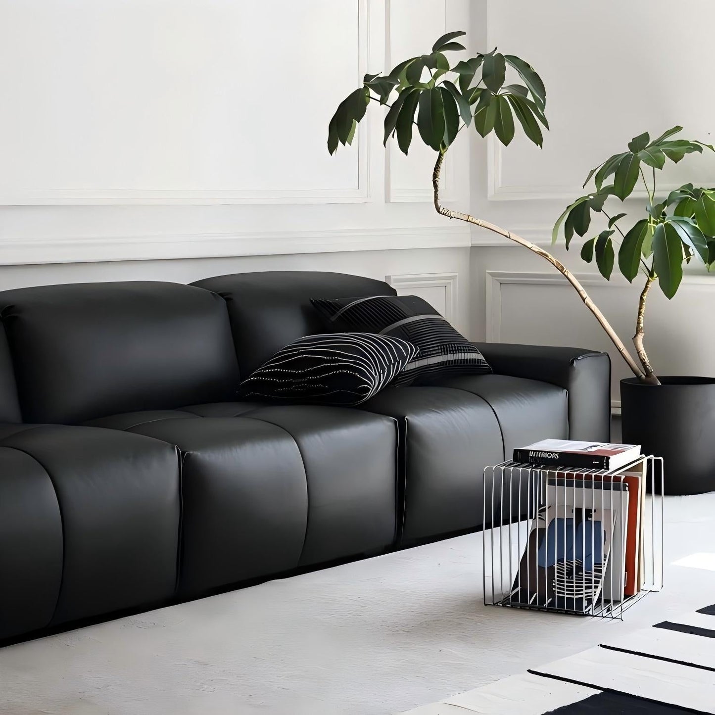 Nero Black Recliner Leather Lounge Sofa-Black