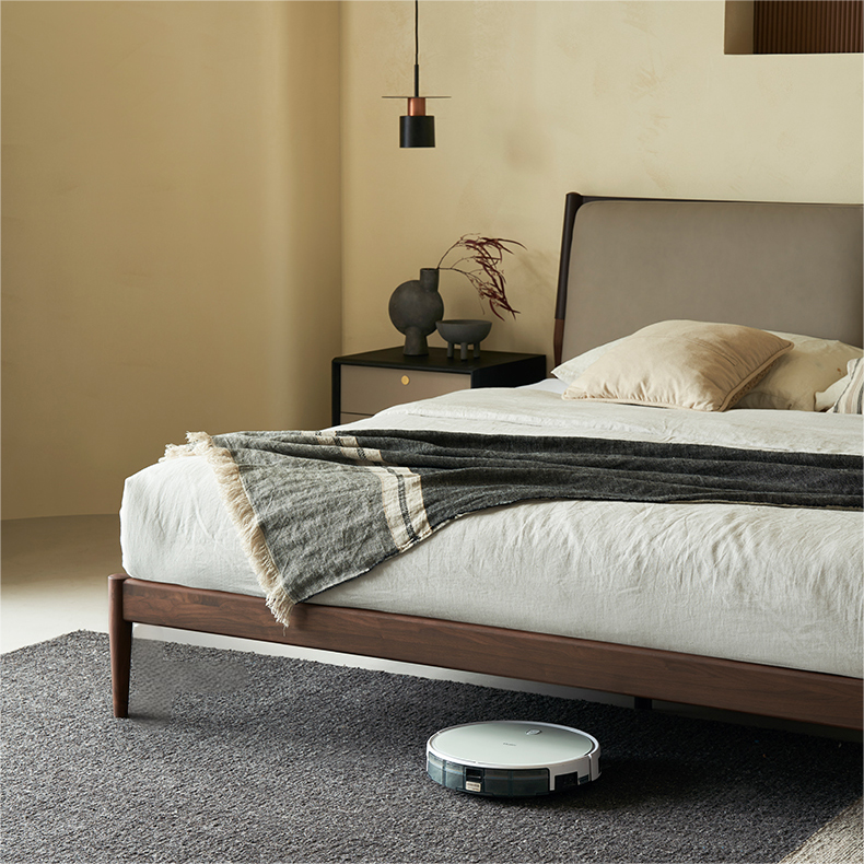 Truffle Cream Leather Bed-Walnut