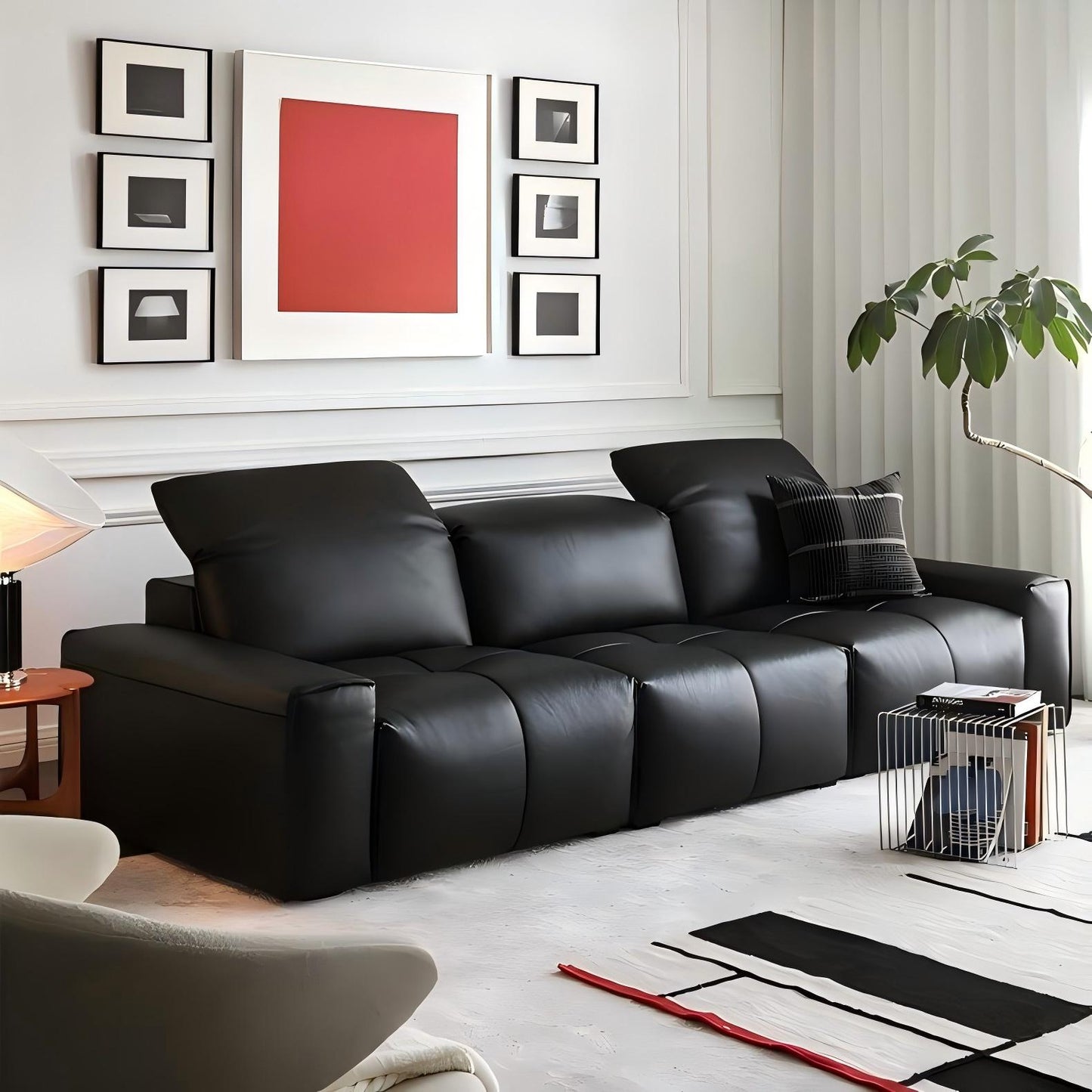 Nero Black Recliner Leather Lounge Sofa-Black