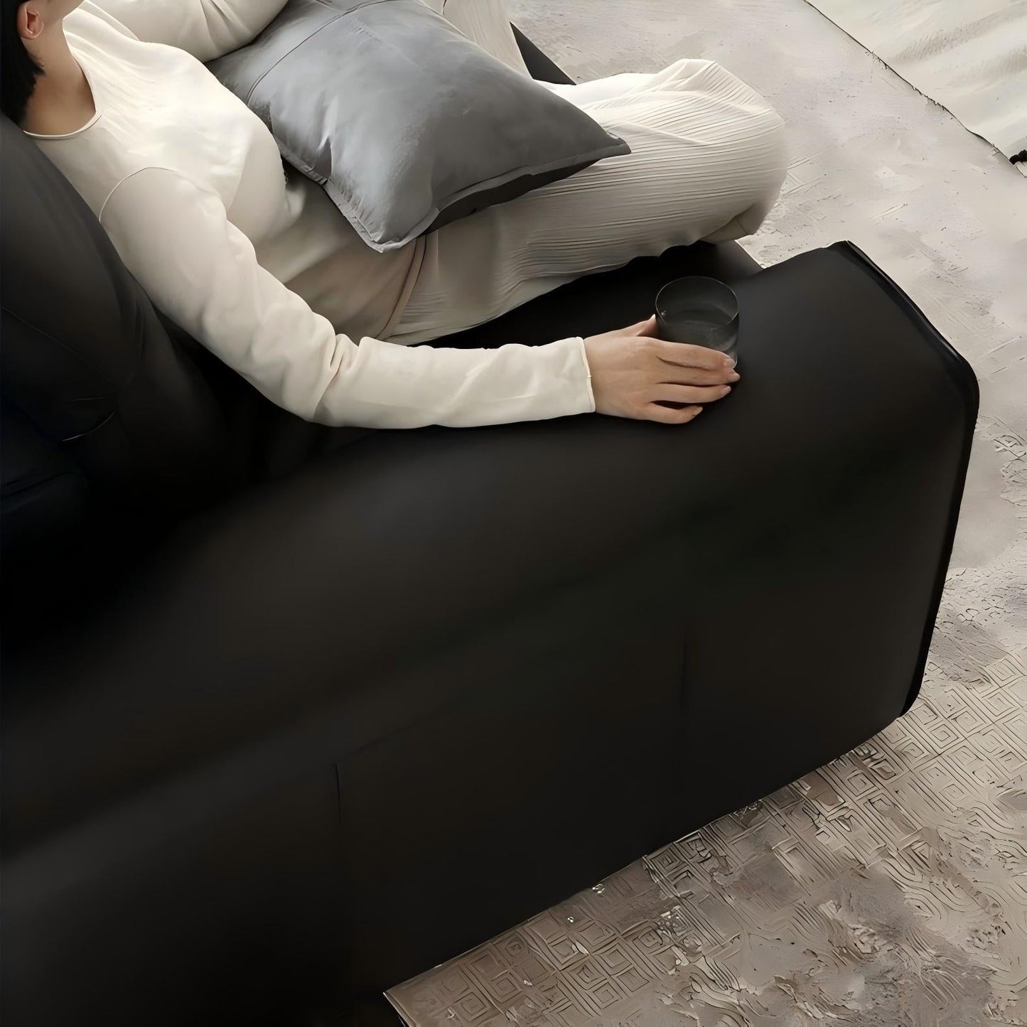 Nero Black Recliner Leather Lounge Sofa-Black