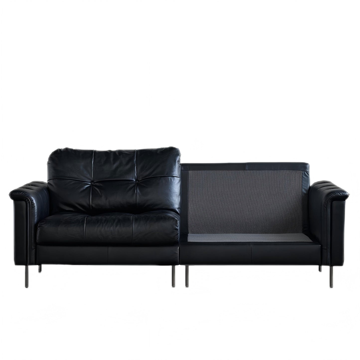 Baroque Tufted Black Leather Sofa-Black