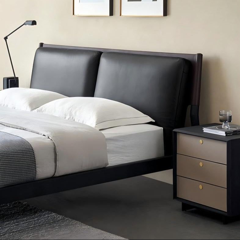 Truffle Cream Leather Bed-Black