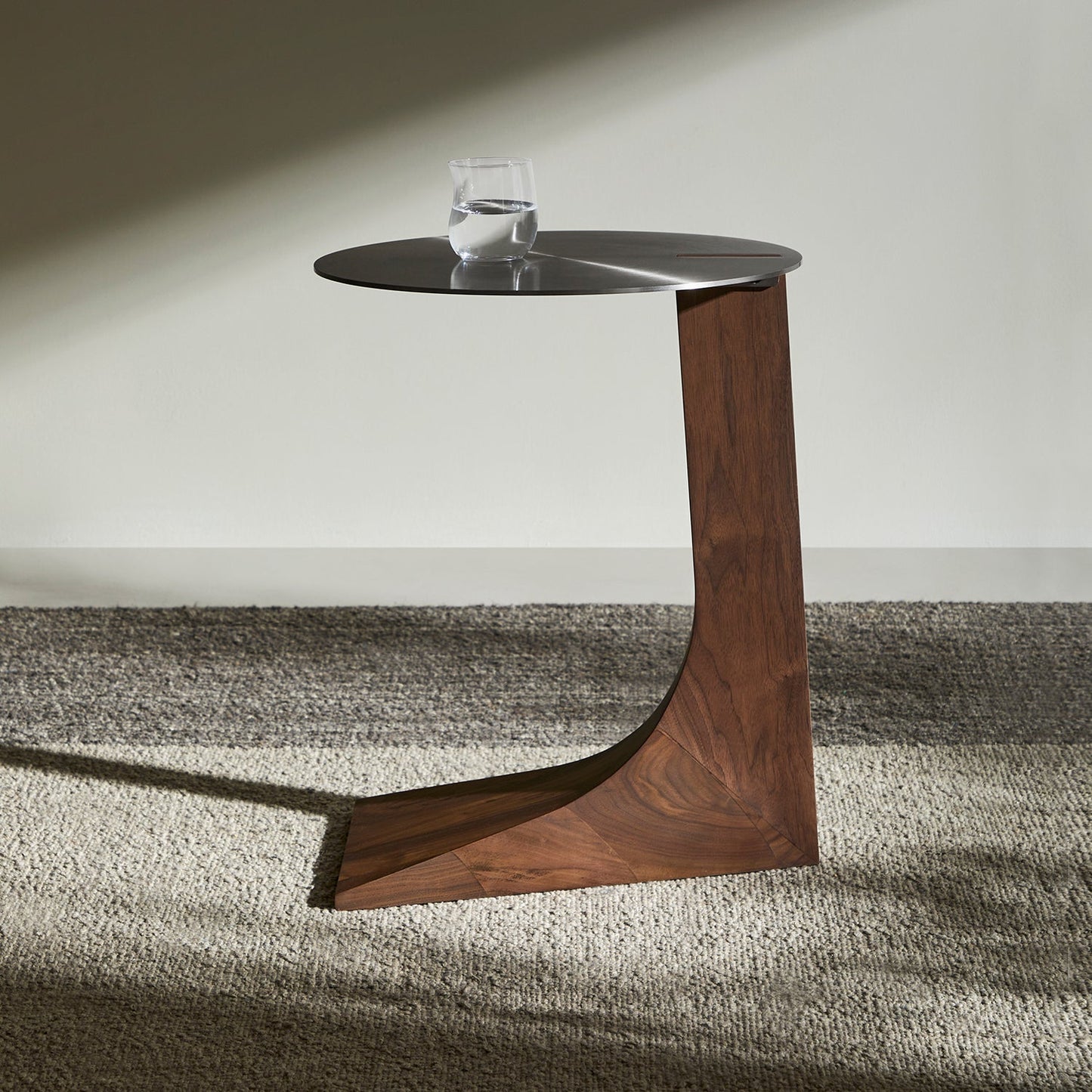 Sea Lion Stainless Steel Round Side Table-Walnut