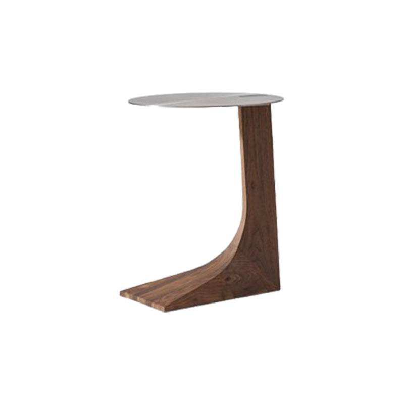Sea Lion Stainless Steel Round Side Table-Walnut