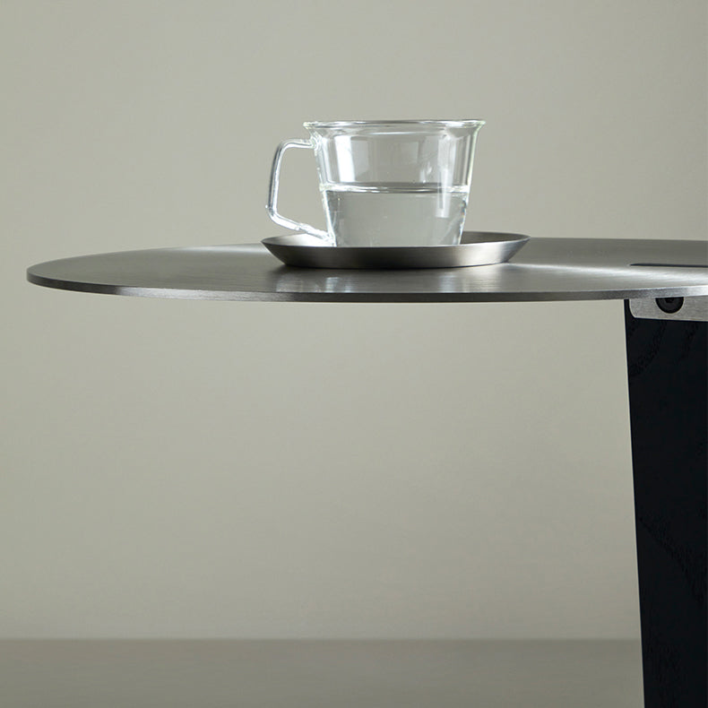 Sea Lion Stainless Steel Round Side Table-Walnut-Black