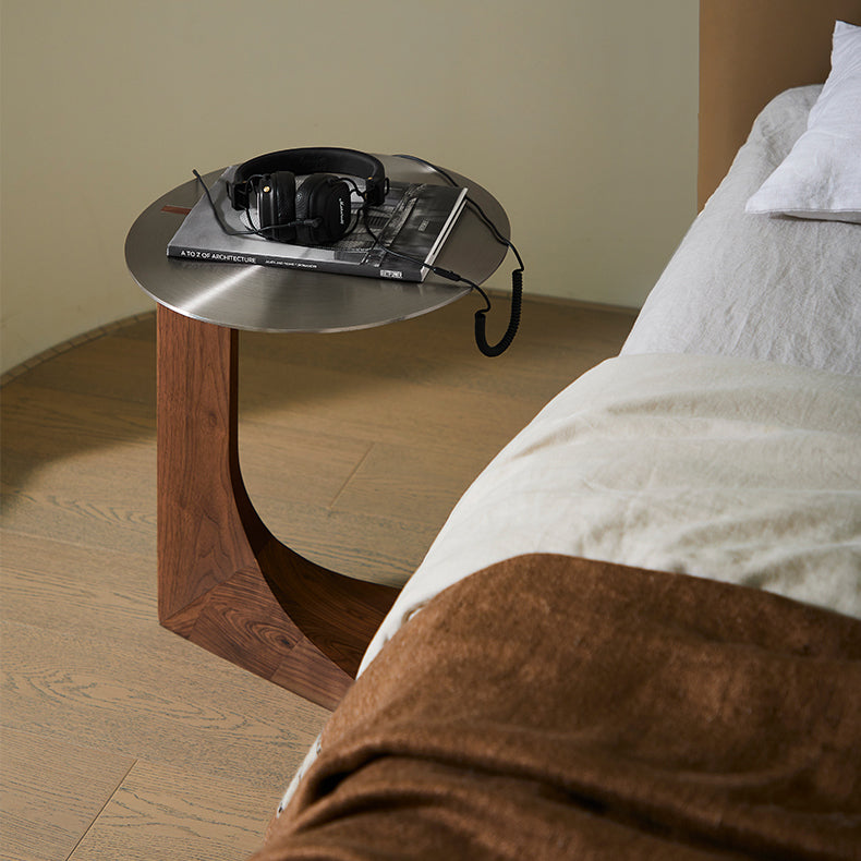 Sea Lion Stainless Steel Round Side Table-Walnut