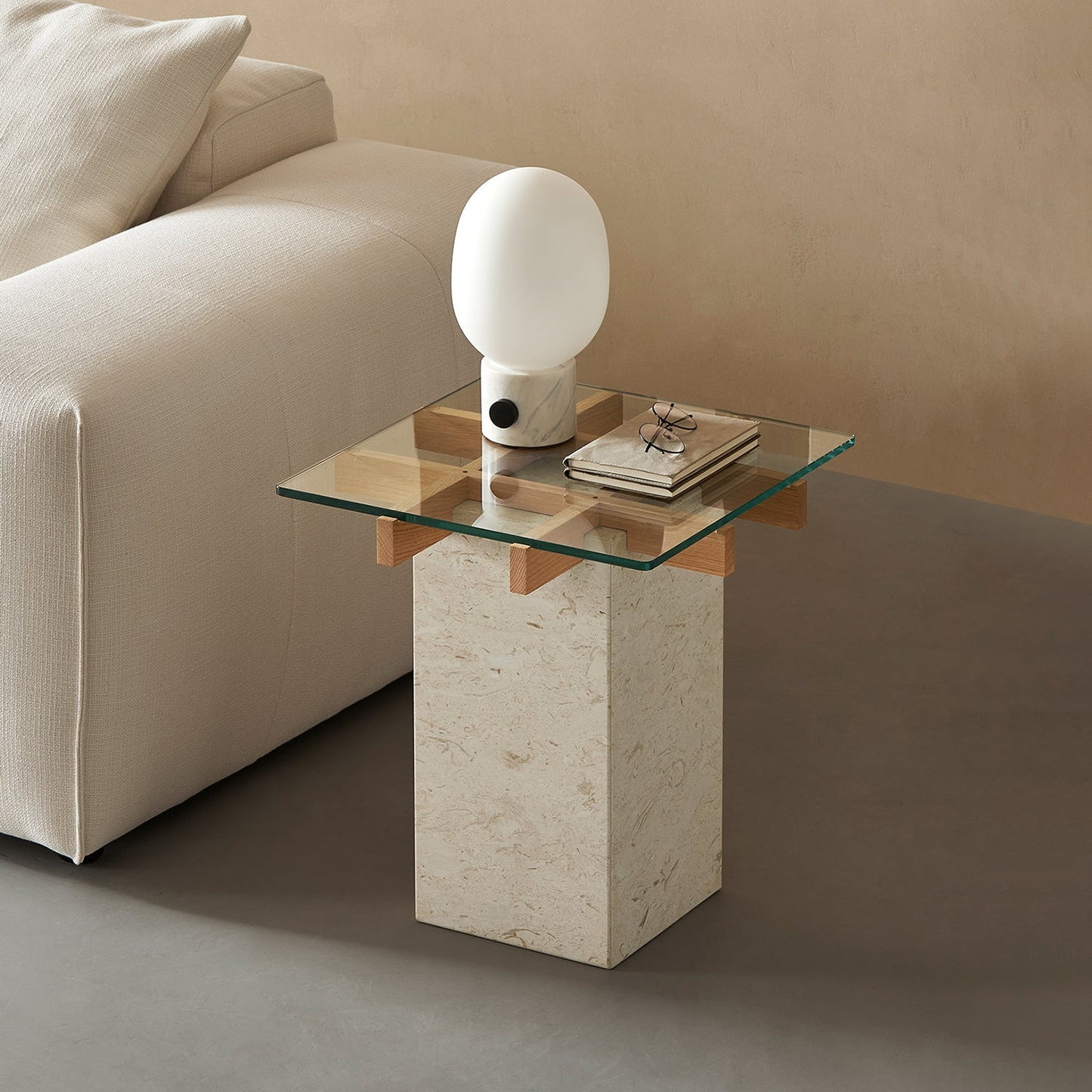Aurum Glass Marble Side Table-Natural