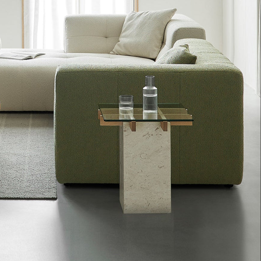 Aurum Glass Marble Side Table-Natural
