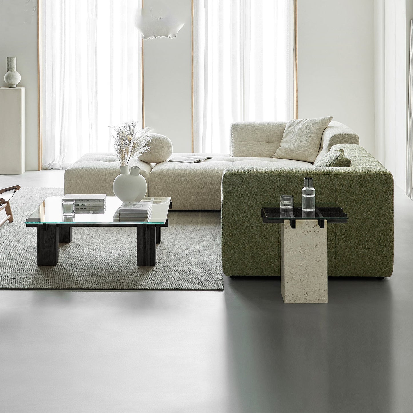 Aurum Glass Marble Side Table-Black