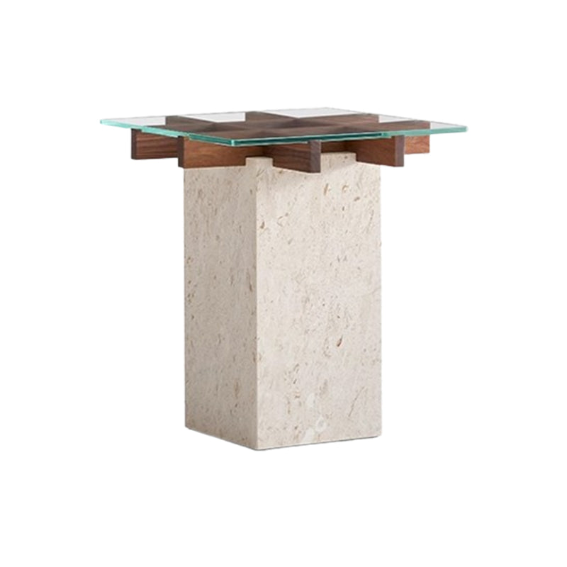 Aurum Glass Marble Side Table-Walnut
