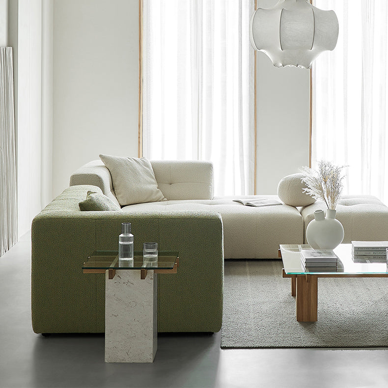 Aurum Glass Marble Side Table-Natural