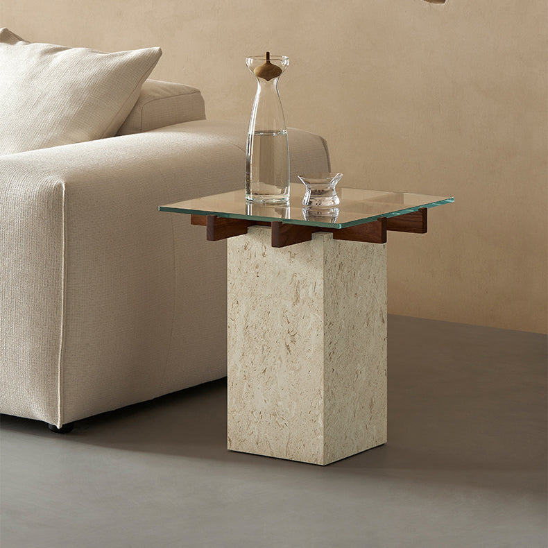 Aurum Glass Marble Side Table-Walnut