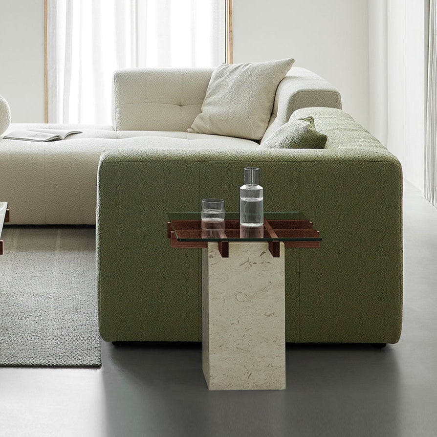 Aurum Glass Marble Side Table-Walnut