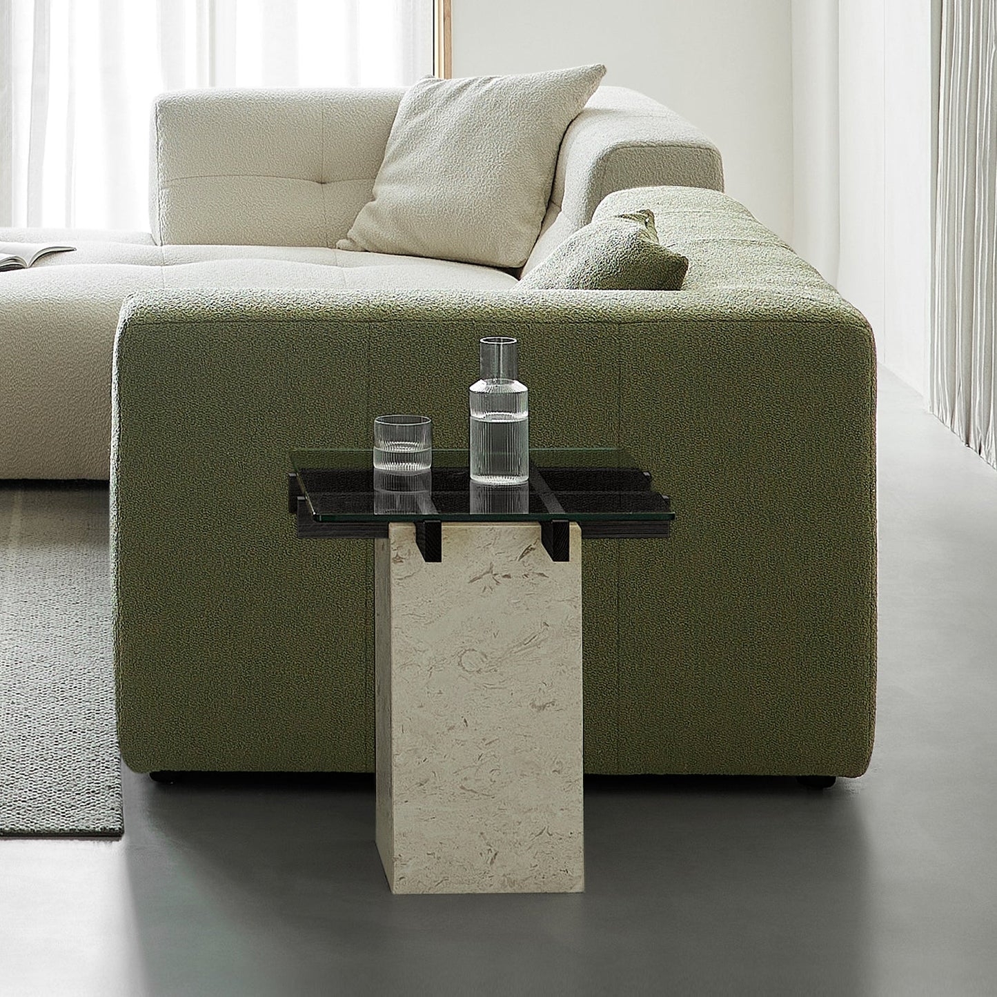 Aurum Glass Marble Side Table-Black