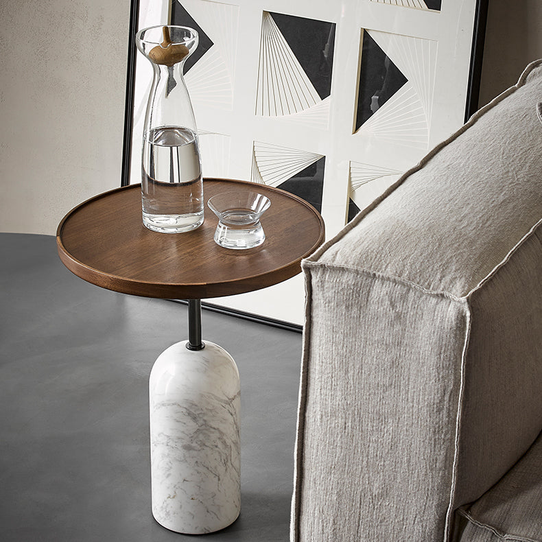 Round Walnut Side Table-19.7 inch