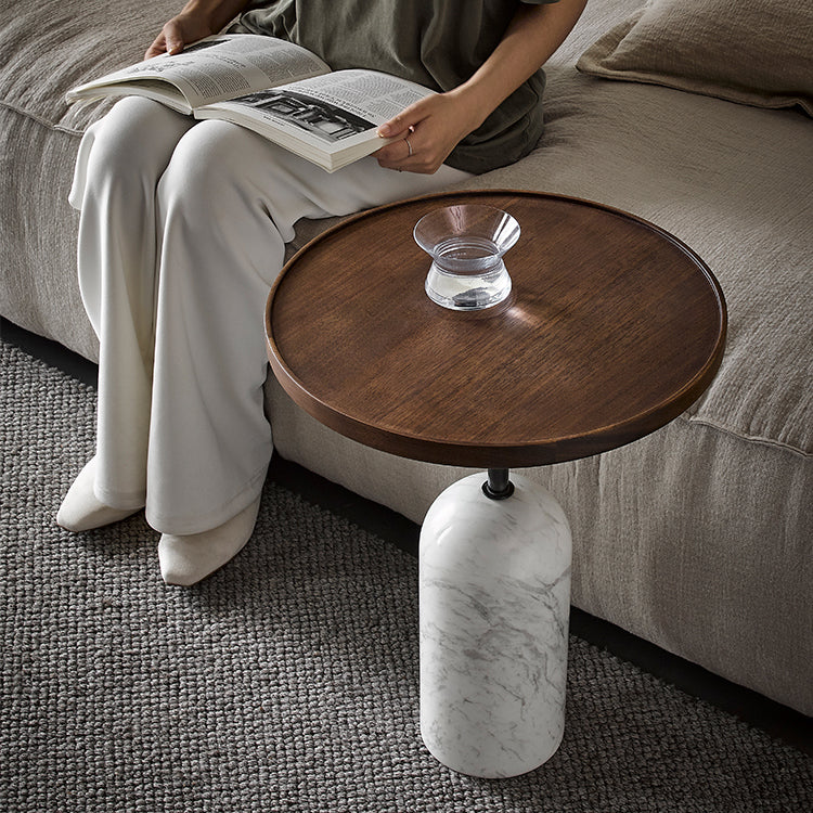 Round Walnut Side Table-19.7 inch