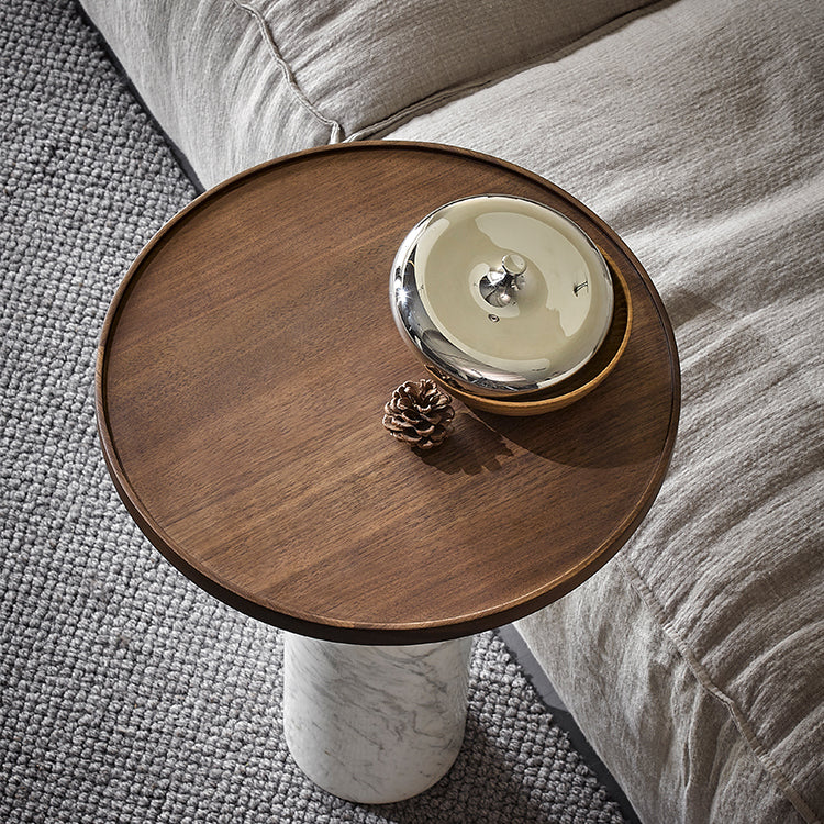 Round Walnut Side Table-19.7 inch