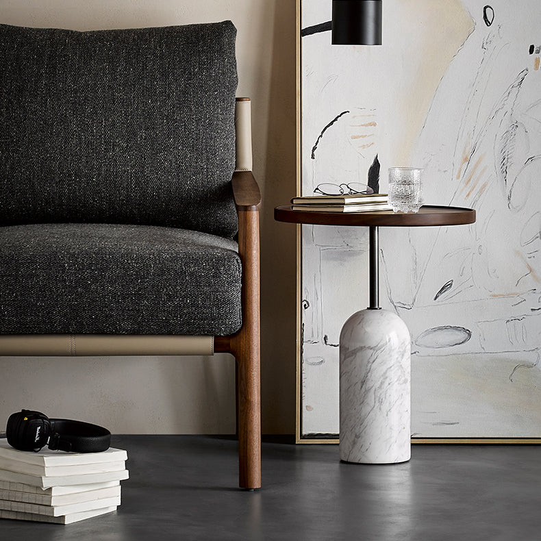 Round Walnut Side Table-19.7 inch