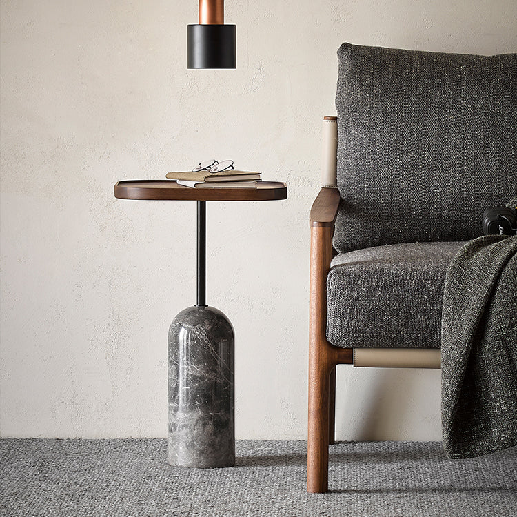 Round Walnut Side Table-22.8 inch