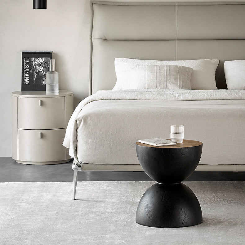 Sculptural Oak Walnut Side Table-Oak