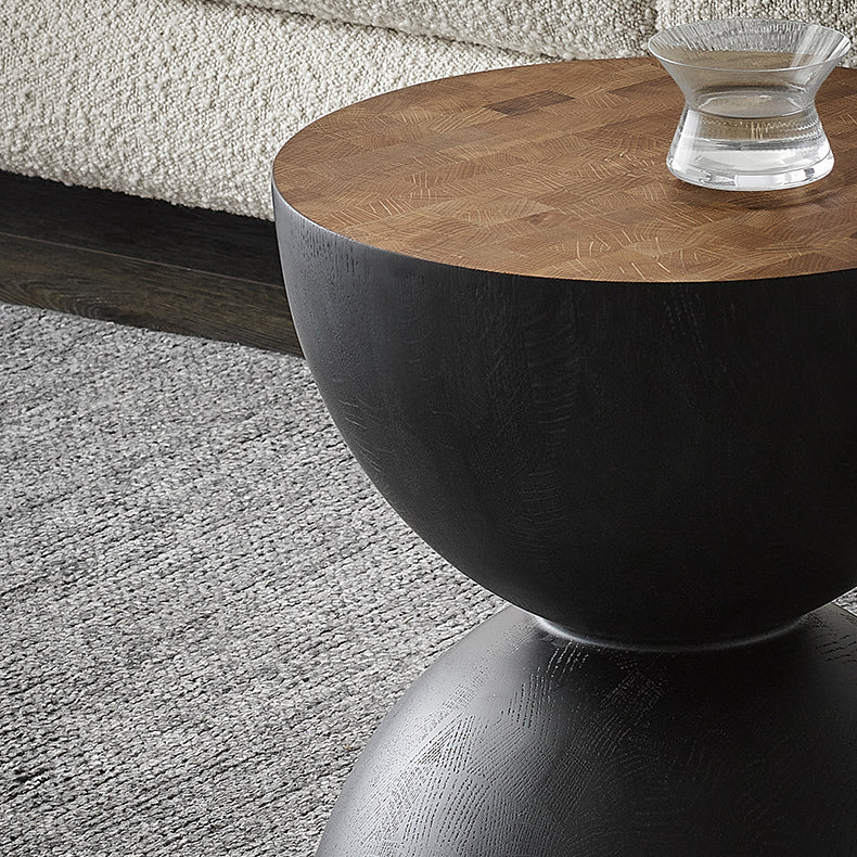 Sculptural Oak Walnut Side Table-Oak