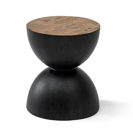 Sculptural Oak Walnut Side Table-hidden