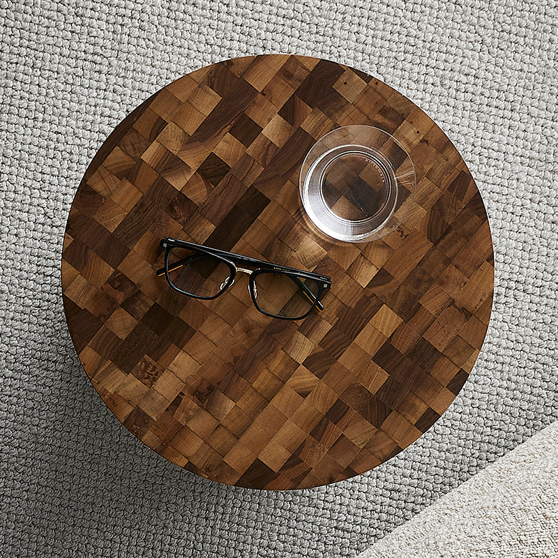 Sculptural Oak Walnut Side Table-Walnut