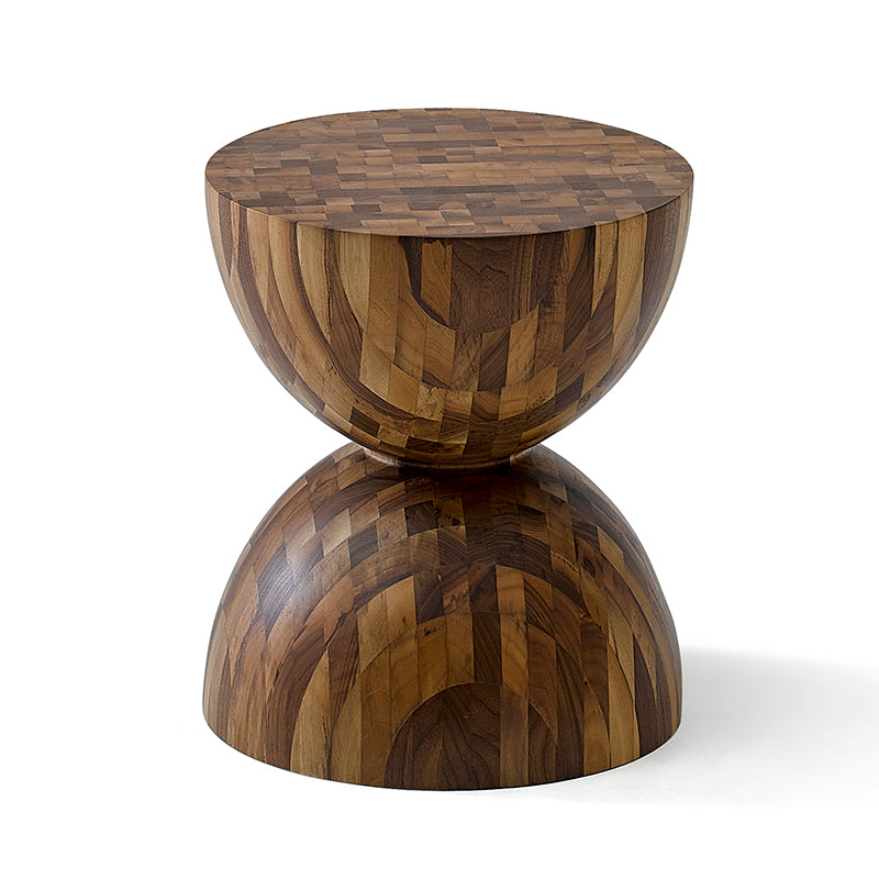 Sculptural Oak Walnut Side Table-hidden