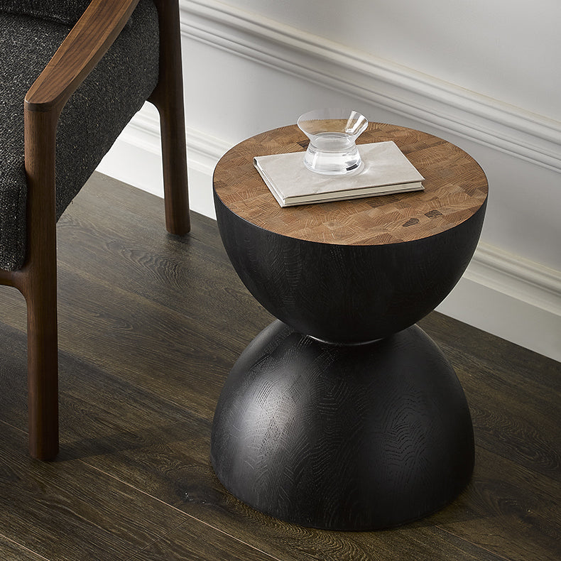 Sculptural Oak Walnut Side Table-Oak