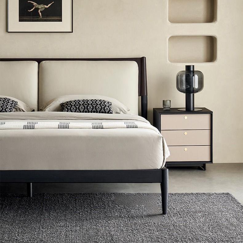 Truffle Cream Leather Bed-Beige