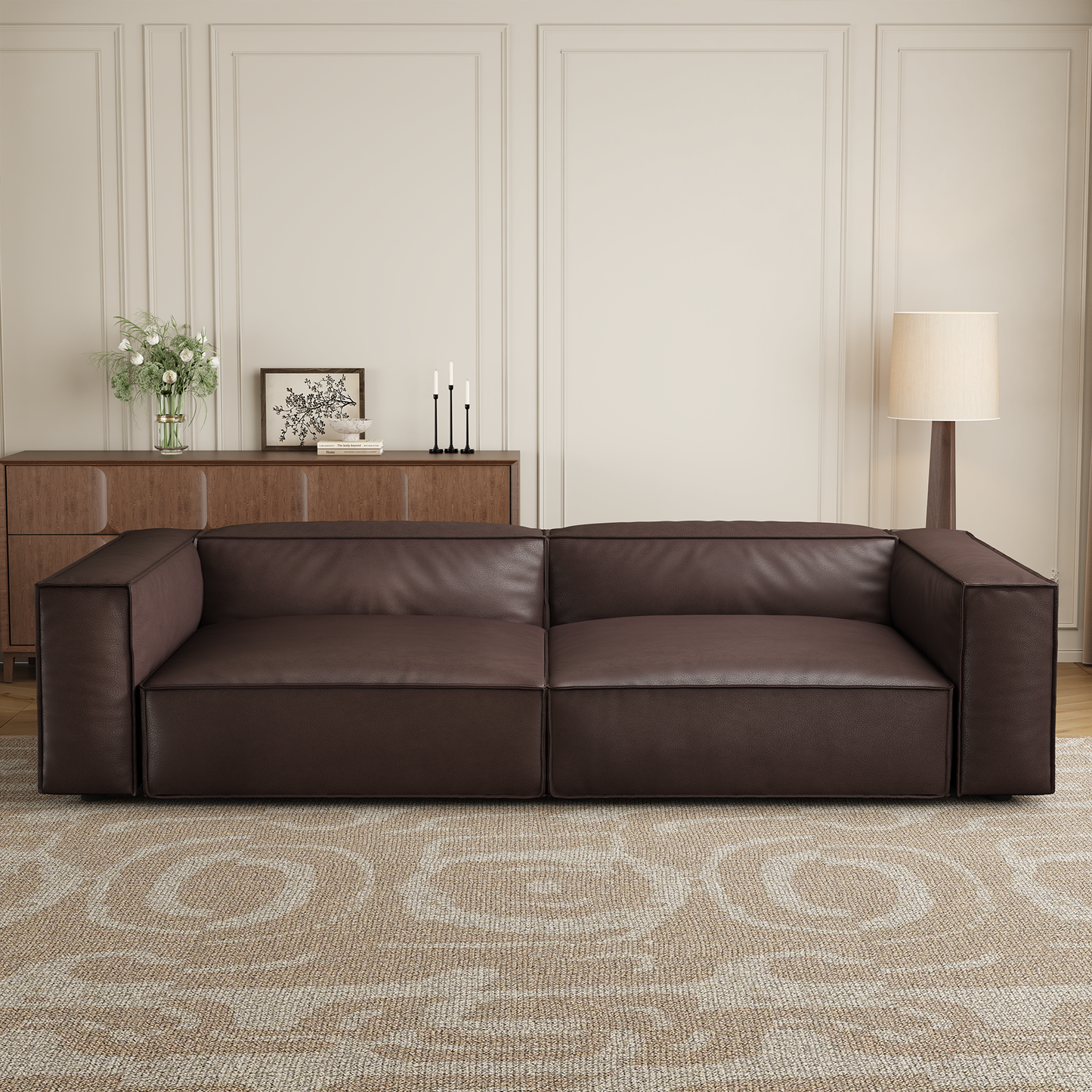 Luxury Minimalist Dark Brown Leather Daybed Sofa-Dark Brown