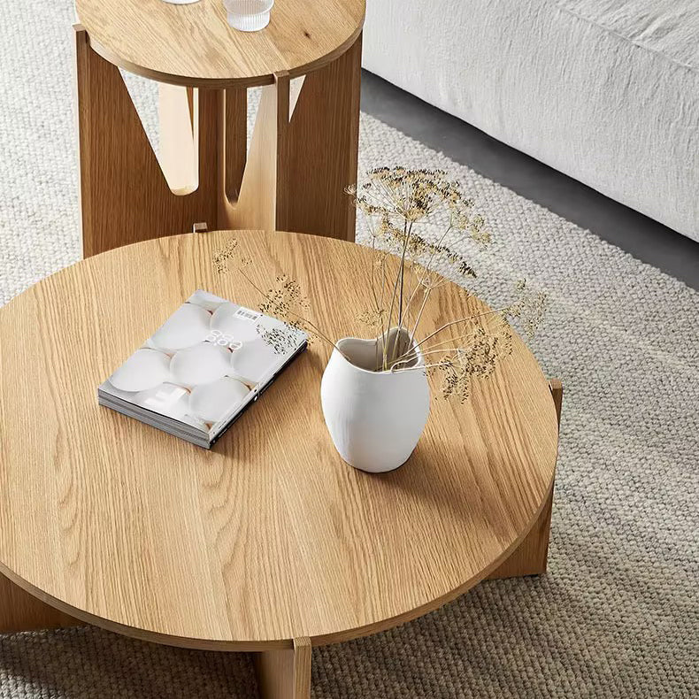 Vivid Oak Round Accent Side Table-32.8"
