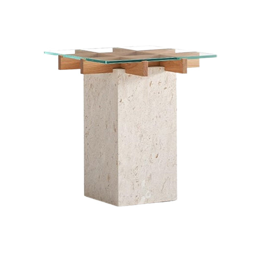 Lattice Glass Marble Side Table-Natural