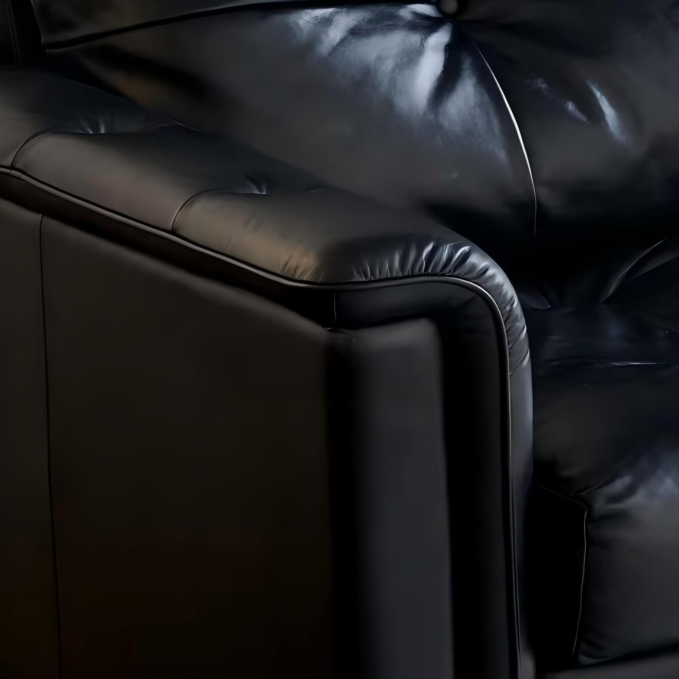 Baroque Tufted Black Leather Sofa-Black