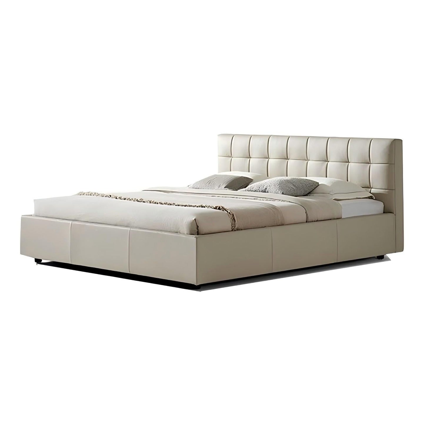 Sugar Cube Leather Bed-Beige