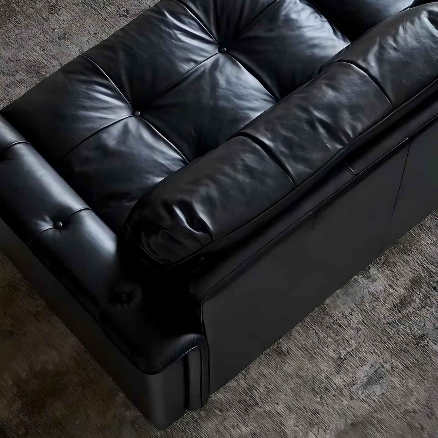 Baroque Tufted Black Leather Sofa-Black