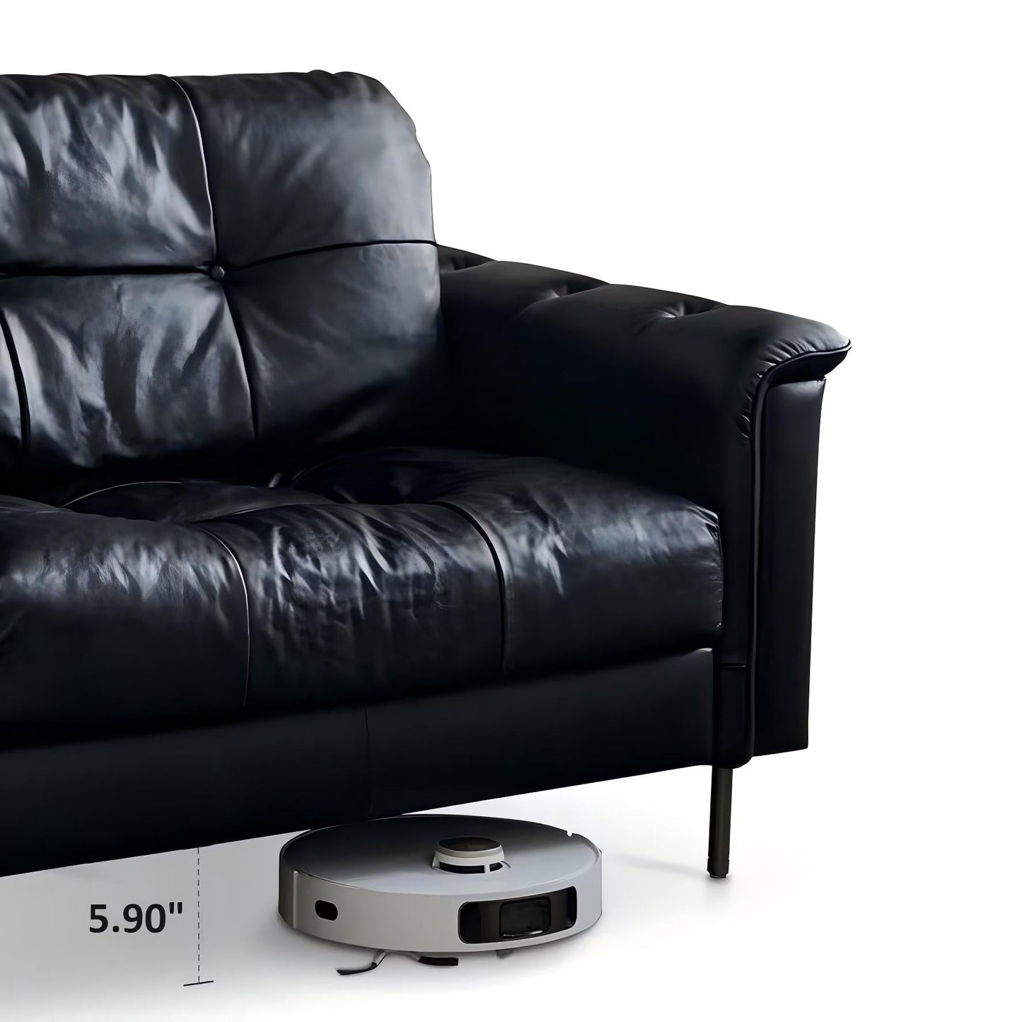 Baroque Tufted Black Leather Sofa-Black