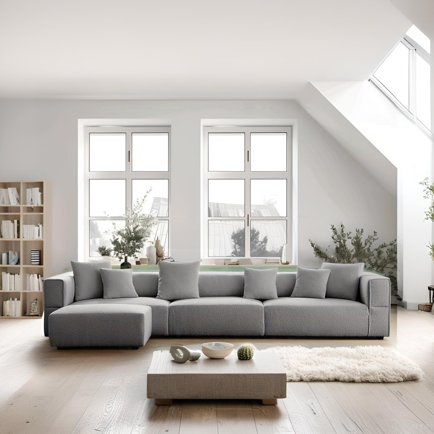 Nordic Modern Gray Sofa with Ottoman-Gray