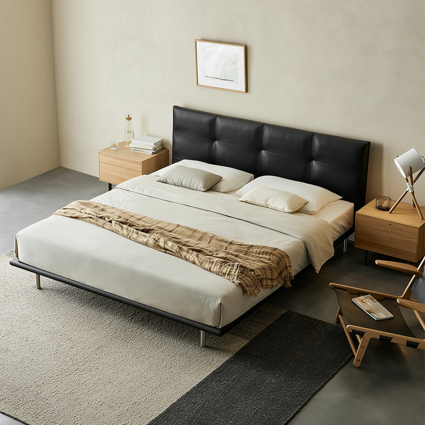 Brownie Crust Leather Bed-Black
