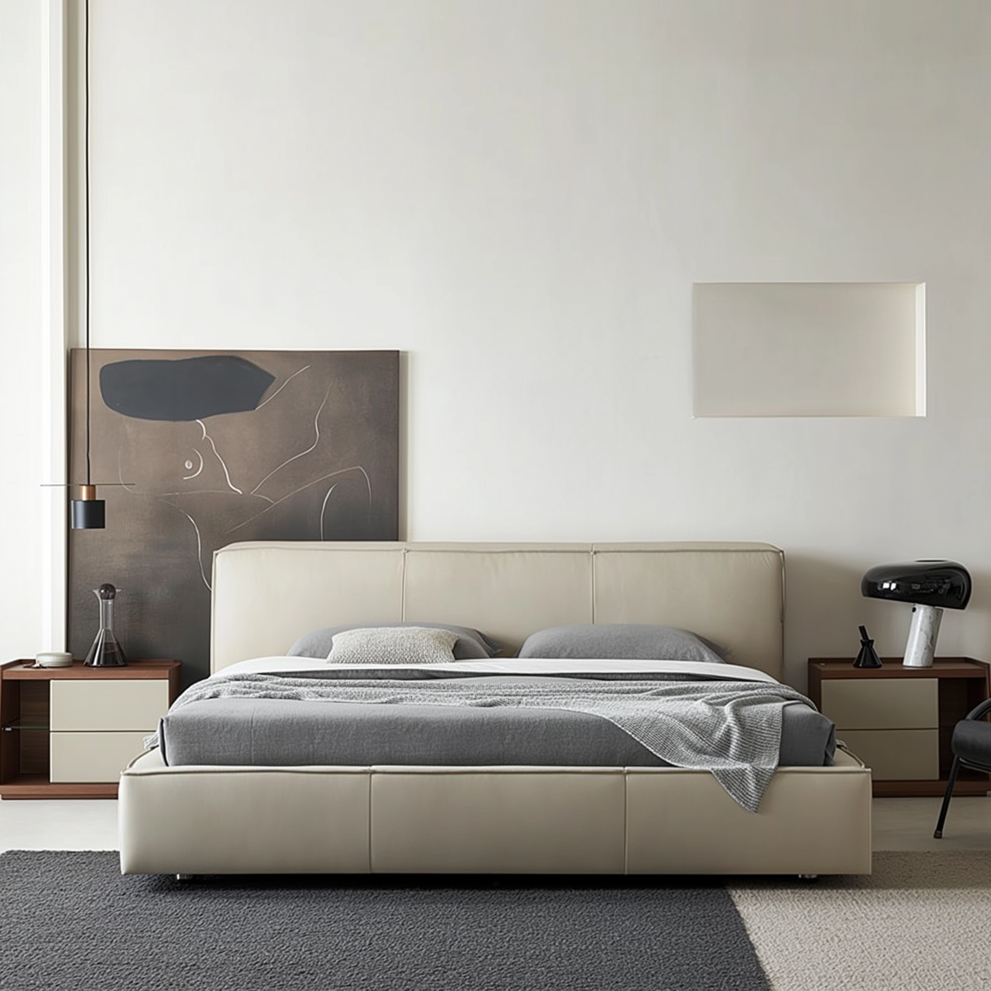 Cinnamon Leather Bed-Beige